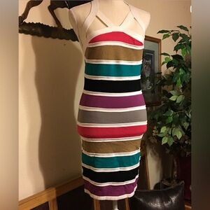 WOW! Couture Striped Multicolor Bandage Bodycon Dress with Straps Size L